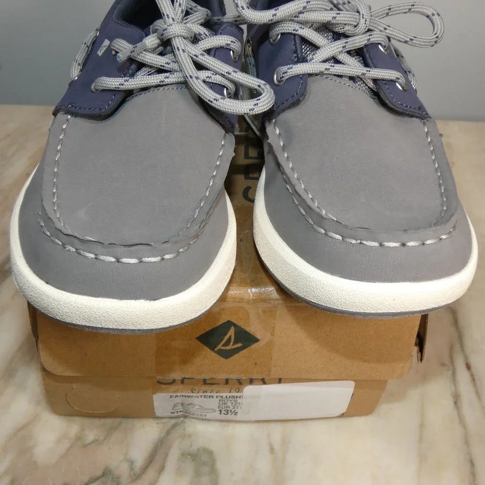 Sperry Fairwater Plushwave Sneaker, Grey/Navy, 13.5 US Unisex Big Kid